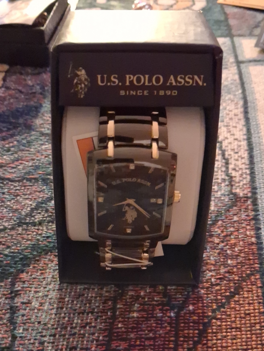 U.S. Polo Assn. Men’s Black and Gold Rectangular Dress Watch